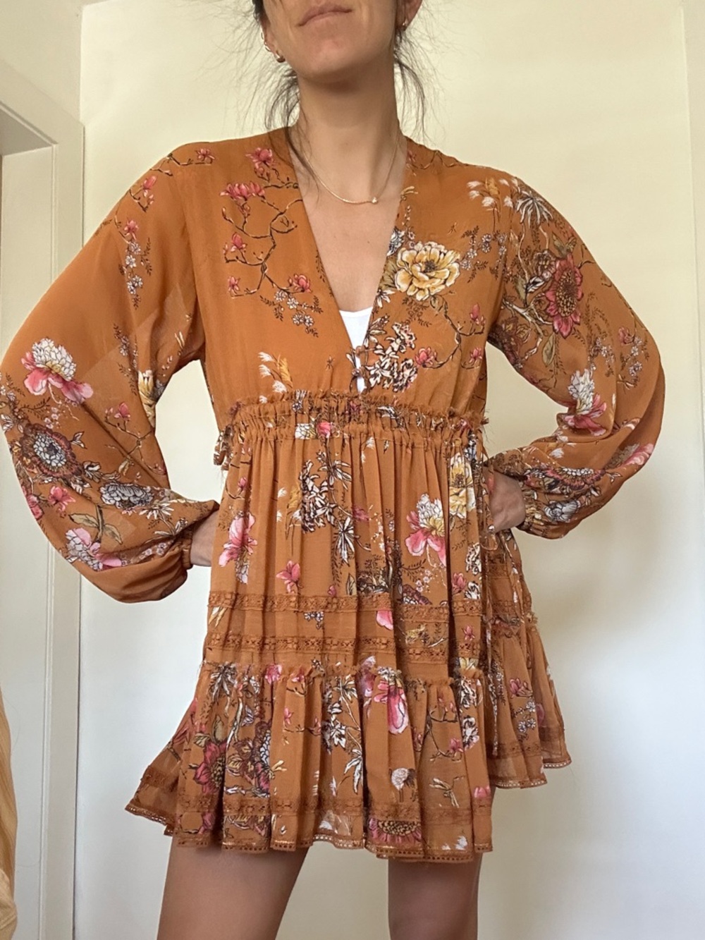 Free People Floral V-Neck Boho Dress